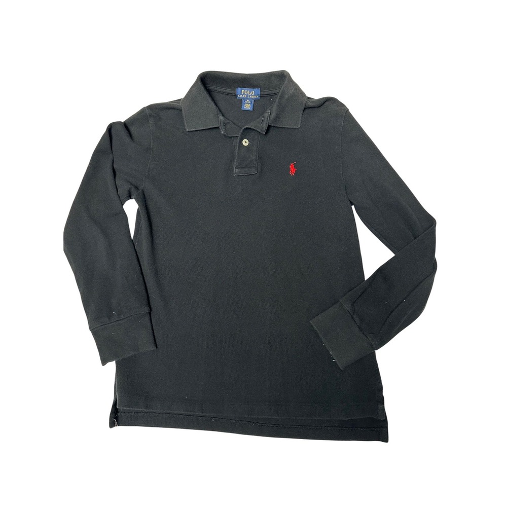 Polo Ralph Lauren Boys Long Sleeve Polo Shirt Black Red Pony Logo Size M (10-12)